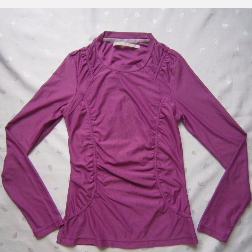 ATHLETA WOMEN'S FITTED RUCHED PURPLE LONG SLEEVE ACTIVE BREATHE TOP. Size M
